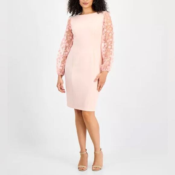 Connected Apparel Women's Boat-Neck Floral-Sleeve Sheath Dress Dusty Rose Sz 18W - Picture 1 of 10